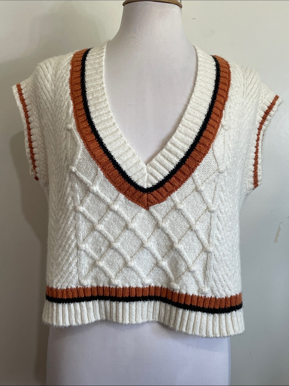 Anthropologie Maeve Willa Cable Knit Vest Sz Medium Oversize Preppy Cozy